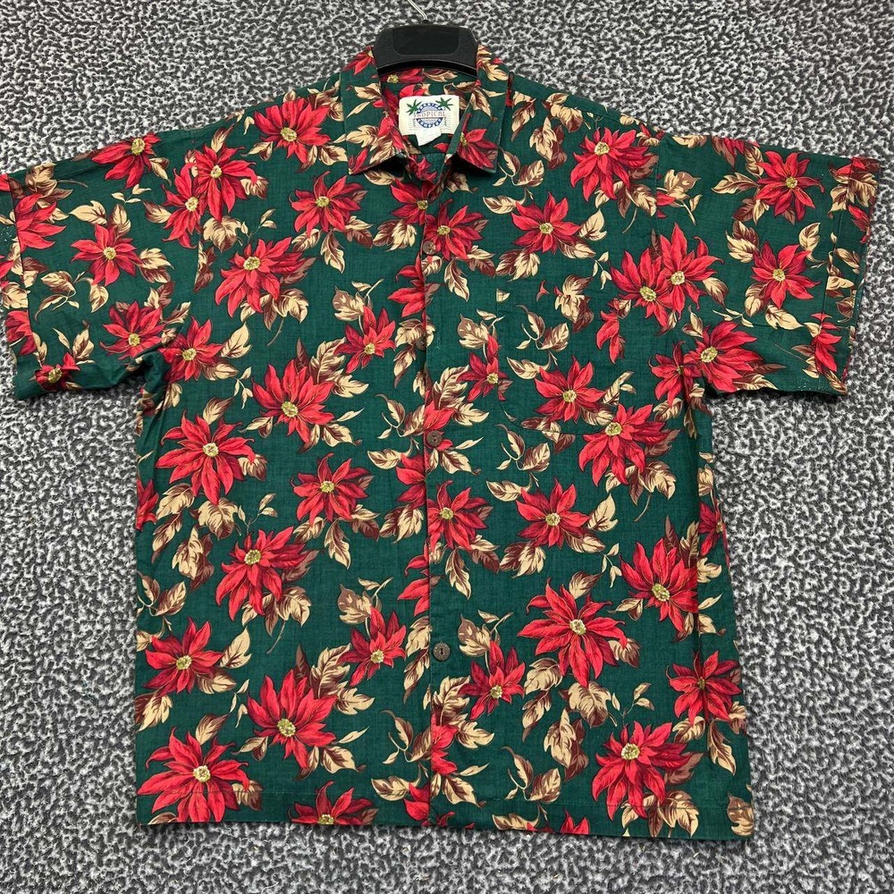 Tropical Shirt Men XL Hawaiian Floral Button Up Short Sleeve Cotton Collared